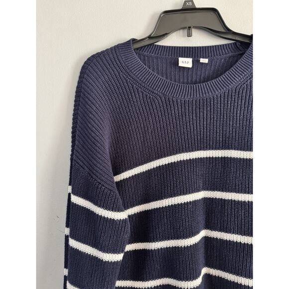 Gap Navy Blue Striped Boxy Pullover Knit Sweater Women’s Size Large - Picture 3 of 5